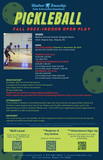 Radnor Township Parks & Recreation: Open Play Pickleball- Indoors at ...