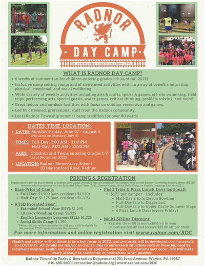 Radnor Township Parks & Recreation: Radnor Day Camp 2022