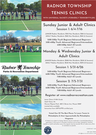 Radnor Township Parks & Recreation: Summer Tennis Clinics with ...